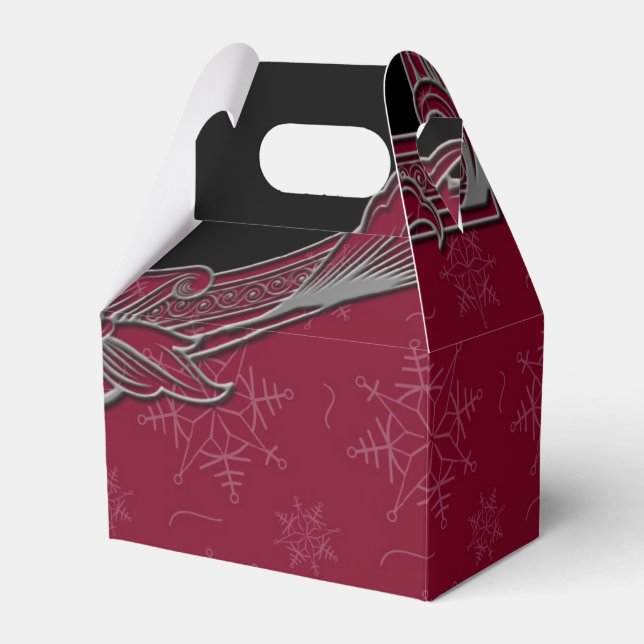 Elegant Deep Red and Black Winter Wedding Favor Box (Front Side)