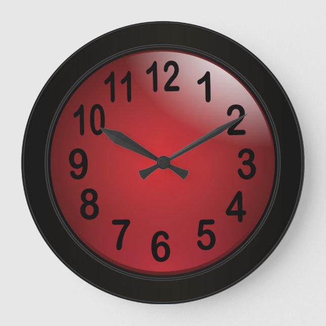 Elegant Deep Red and Black with Bold Black Numbers Large Clock (Front)