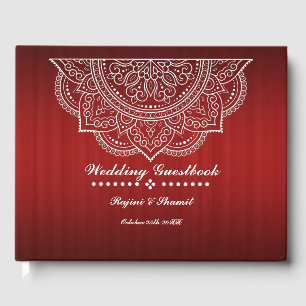 Elegant Deep Red Burgundy Paisley Mandala Guest Book