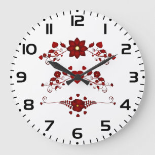 Elegant Deep Red Floral Flourish Large Clock