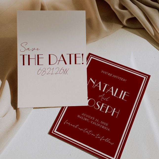 Elegant Deep Red Ivory Old Money Whimsical Wedding Save The Date (Creator Uploaded)