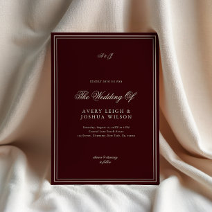 Elegant Deep Red Monogram Old Money Wedding Invitation