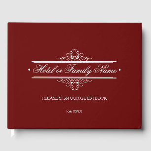 Elegant Deep Red  Personalized Hotel Or Family Guest Book