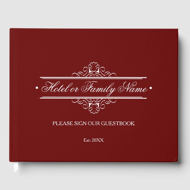 Elegant Deep Red  Personalized Hotel Or Family Guest Book (Front)