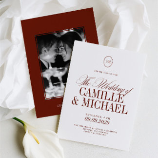 Elegant Deep Red Terracotta Photo Wedding Invitation