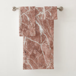 Elegant Deep Rose and White Marble Bath Towel Set