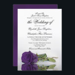 Elegant Deep Royal Purple Rose Formal Wedding Invitation<br><div class="desc">This beautiful wedding invitation is simple, traditional and elegant. It features a beautiful photo of a long-stemmed deep royal purple coloured rose reflecting in a pool of water with formal wording where the parents of the bride are issuing the invitation. The fancy script calligraphy gives it a timeless and classic...</div>