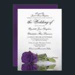 Elegant Deep Royal Purple Rose Formal Wedding Invitation<br><div class="desc">This beautiful wedding invitation is simple, traditional and elegant. It features a beautiful photo of a long-stemmed deep royal purple coloured rose reflecting in a pool of water with formal wording where the parents of the bride are issuing the invitation. The fancy script calligraphy gives it a timeless and classic...</div>
