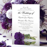 Elegant Deep Royal Purple Rose Formal Wedding Invitation<br><div class="desc">This beautiful wedding invitation is simple, traditional and elegant. It features a beautiful photo of a long-stemmed deep royal purple coloured rose reflecting in a pool of water with formal wording where the parents of the bride are issuing the invitation. The fancy script calligraphy gives it a timeless and classic...</div>
