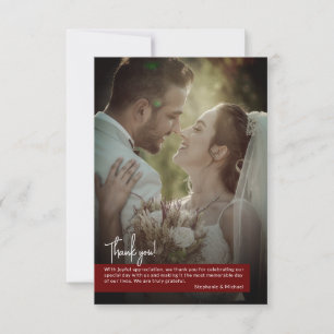 Elegant Deep Ruby Red Photo Banner Wedding Thank You Card