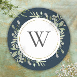 Elegant Deep Sea Blue Greenery Monogram Initial Classic Round Sticker<br><div class="desc">Featuring delicate watercolor leaves greenery on a navy blue background,  this chic botanical sticker can be personalized with your monogram initial. Perfect for weddings,  bridal showers,  baby showers,  baptisms,  engagement parties,  anniversary celebrations,  graduations,  birthday get-togethers and other special events throughout the year! Designed by Thisisnotme©</div>