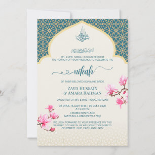 Elegant Deep Teal Nikah Invitation with Magnolias