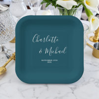 Elegant Deep Teal Script Minimalist Wedding