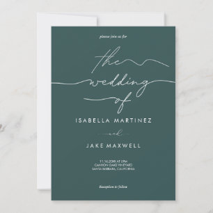 Elegant Deep Teal & White Modern Script Wedding Invitation