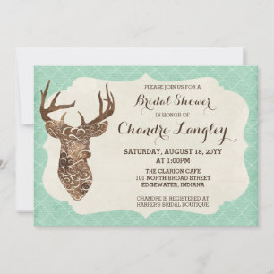 Elegant Deer Antlers Rustic Country Bridal Shower Invitation