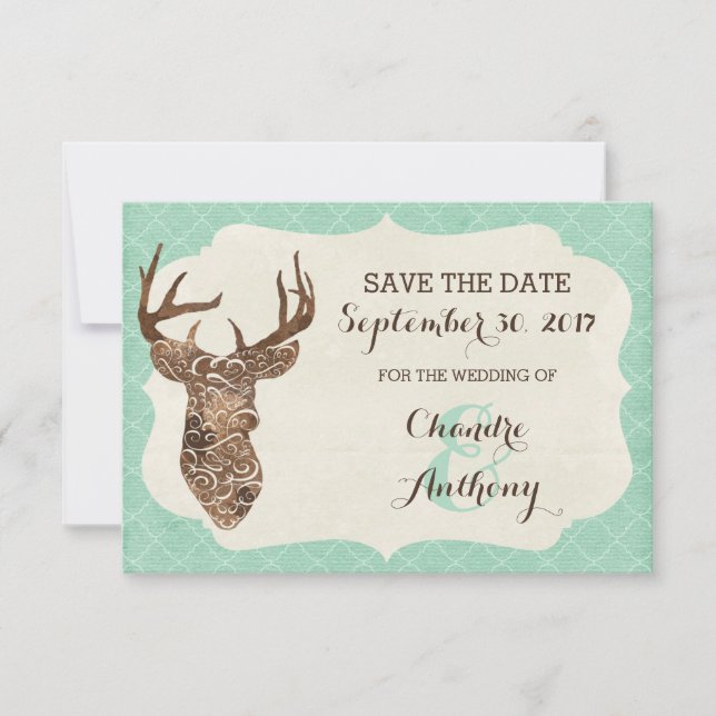 Elegant Deer Antlers Rustic Country Save The Date (Front)