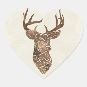 Elegant Deer Antlers Rustic Country Wedding Heart Sticker