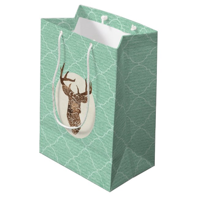 Elegant Deer Antlers Rustic Country Wedding Medium Gift Bag (Back Angled)