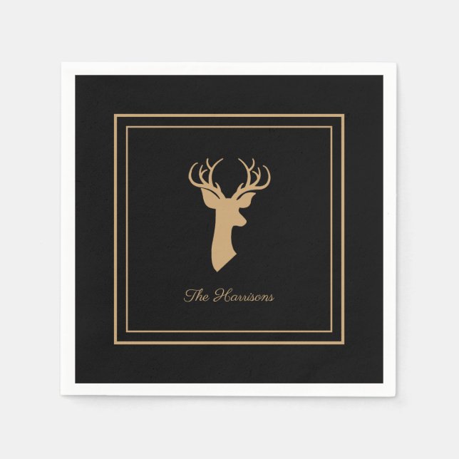 Elegant Deer Black & Tan Farmhouse Style Napkin (Front)