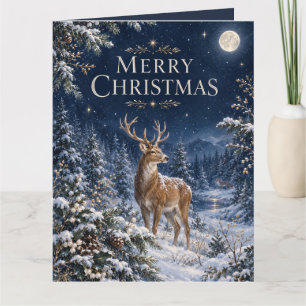 Elegant Deer Christmas, Vintage Woodland Engraving Card