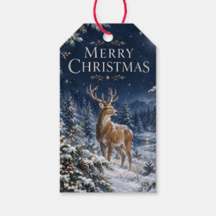 Elegant Deer Christmas, Vintage Woodland Engraving Gift Tags