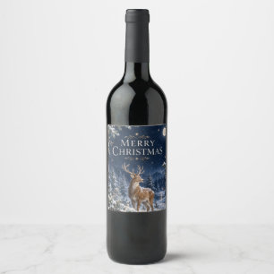 Elegant Deer Christmas, Vintage Woodland Engraving Wine Label