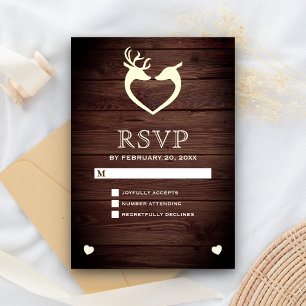 Elegant Deer Heart Rustic Wood RSVP Card