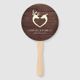 Elegant Deer Heart Rustic Wood Wedding Hand Fan