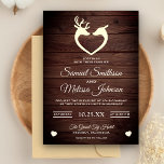 Elegant Deer Heart Rustic Wood Wedding Invitation<br><div class="desc">Amaze your guests with this rustic wedding invitation featuring a cute deer couple with modern typography against a barn wood background. Simply add your event details on this easy-to-use template to make it a one-of-a-kind invitation.</div>