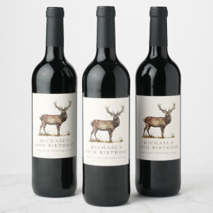 Elegant Deer Hunting Stag Adult Birthday Party Wine Label
