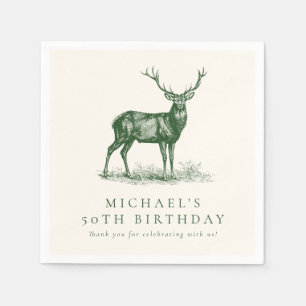 Elegant Deer Hunting Stag Green Birthday Party Napkin