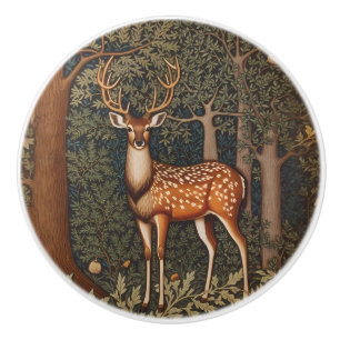 Elegant Deer In Oak Tree Forest Ceramic Knob