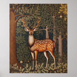 Elegant Deer In Oak Tree Forest Poster