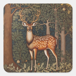 Elegant Deer In Oak Tree Forest Square Sticker