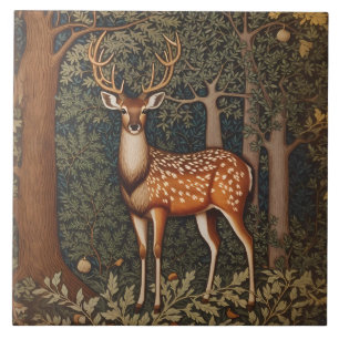 Elegant Deer In Oak Tree Forest Tile