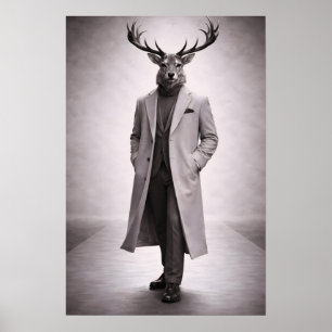 Elegant Deer in Tailored Coat Portrait Poster