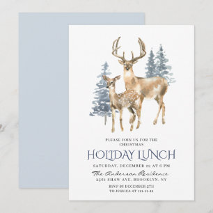 Elegant Deer Pine Tree Christmas Holiday Lunch Invitation