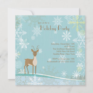 Elegant Deer Snowflakes Holiday Party Invitation