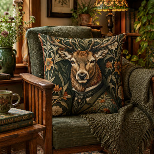 Elegant Deer Stag Victorian Woodland Gentleman Throw Pillow