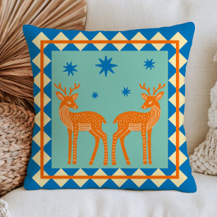 Elegant Deers on Blue Dopamine Aesthetic Boho Chic Throw Pillow