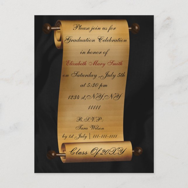 élégant défilement Graduation party Invitation (Devant)