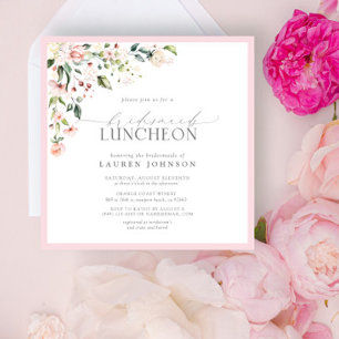 Élégant déjeuner floral rose Invitation