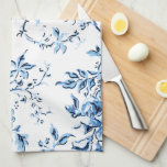 Elegant Delft Blue and White Floral Kitchen Towel<br><div class="desc">Elegantly drawn classic and clean floral featuring delicate Delft blue vines,  flowers and curving branches on white background.</div>