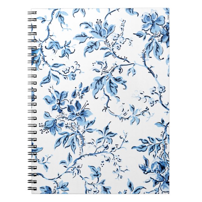 Elegant Delft Blue and White Floral Notebook (Front)