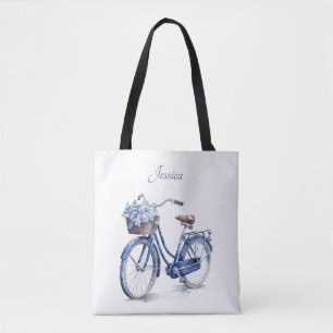 Elegant Delft Blue Floral Bicycle Personalized Tote Bag