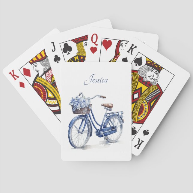 Elegant Delft Blue Floral Personalized Playing Cards (Back)