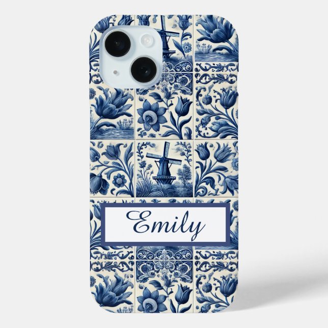 Elegant Delft Tiles Personalized Case-Mate iPhone Case (Back)