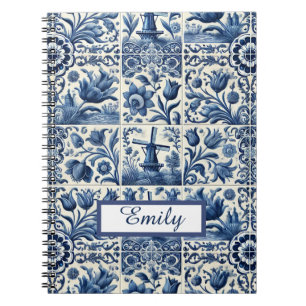 Elegant Delft Tiles Personalized Notebook