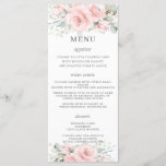 Elegant Delicate Blush Pink Floral Wedding Menu<br><div class="desc">Designed to co-ordinate with our Blossoms wedding collection, this elegant wedding menu features a beautiful delicate watercolor blush pink roses and dainty greenery foliage. Personalize it with your wedding details easily and quickly, simply press the customise it button to further re-arrange and format the style and placement of the text....</div>