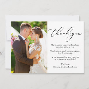 Elegant Delicate Calligraphy Photo Wedding Thank You Card